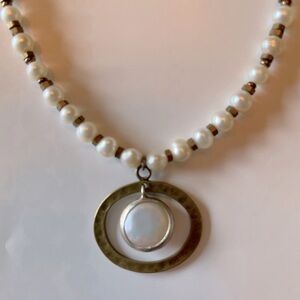 SILPADA Go Coastal Necklace 17-19" pearl, brass,sterling.Classic, casual, beachy